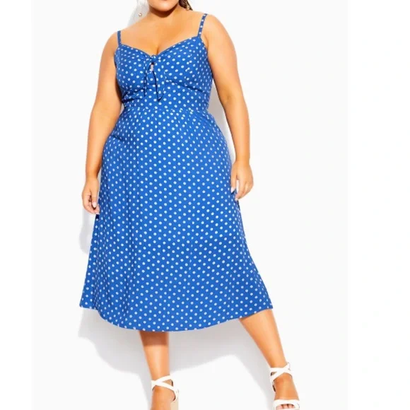 City Chic aqua spot blue polka dot spring summer dress Sz 24 New